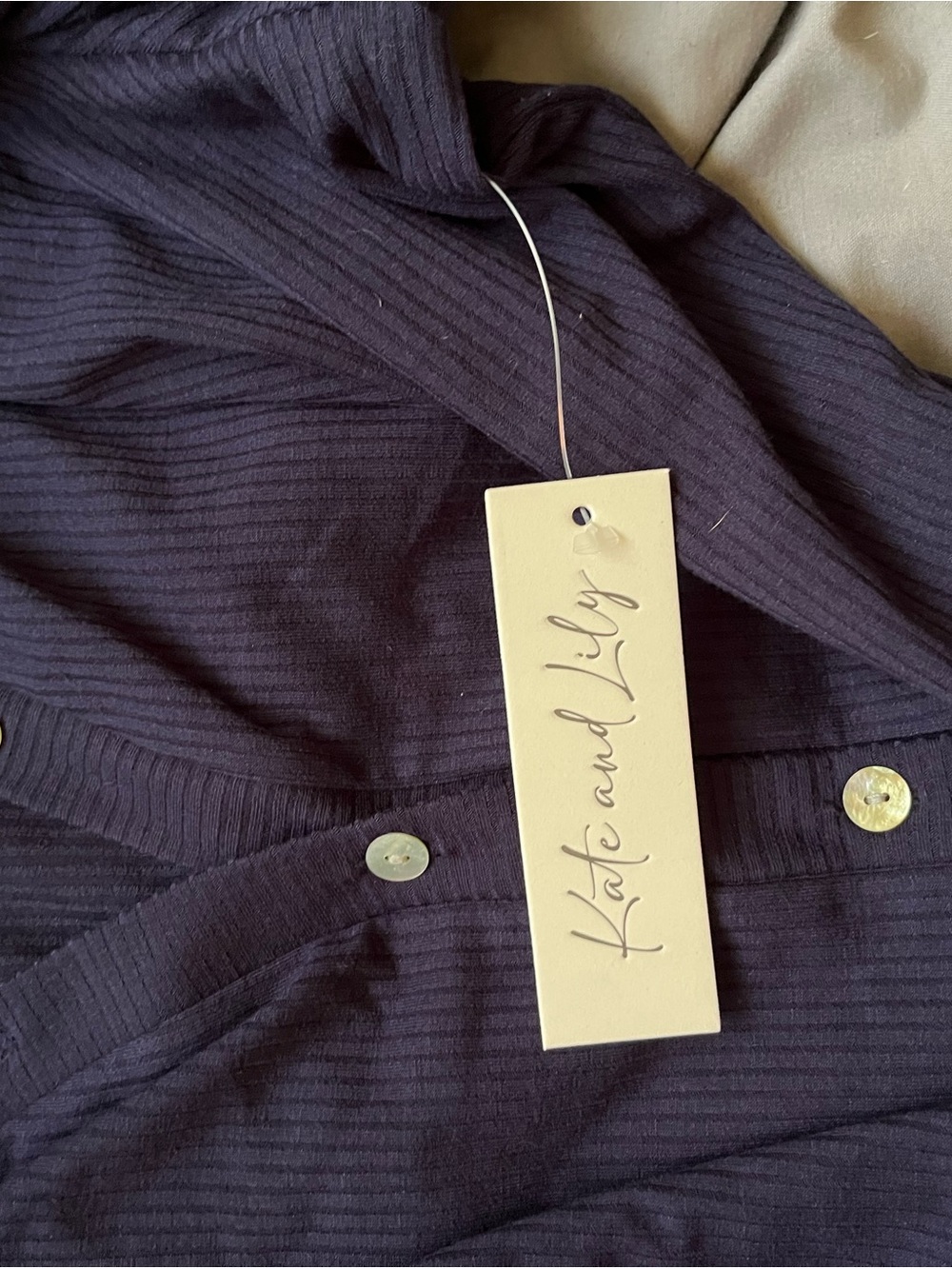 Kate and Lily Navy Ribbed Button-Up Top - Picture 3 of 3